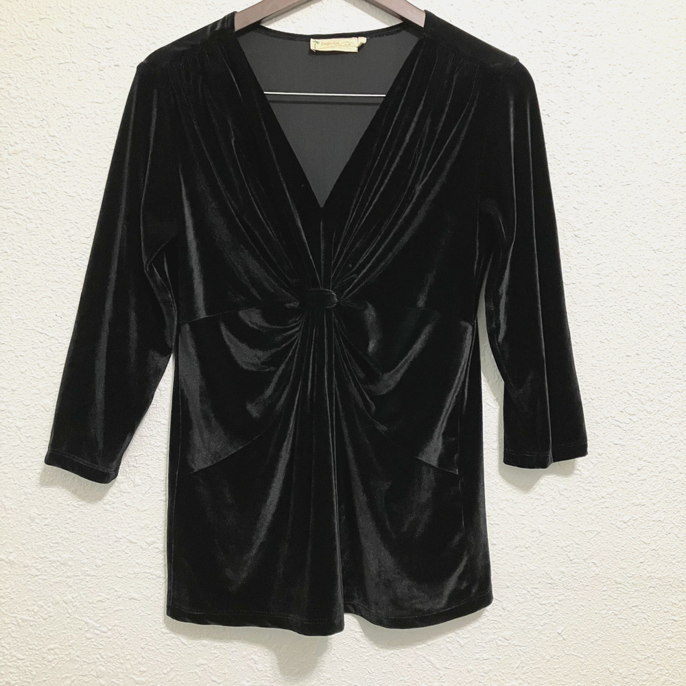 Vtg Impulse California Black Velvet Knot Front Top S USA Soft Goth Y2K Party